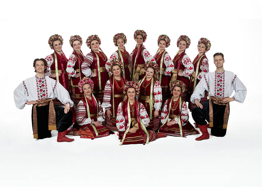 Ukrainian dance group on white seemless